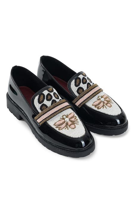Sole House_Black Queen Bee Embroidered Loafers _Online_at_Aza_Fashions