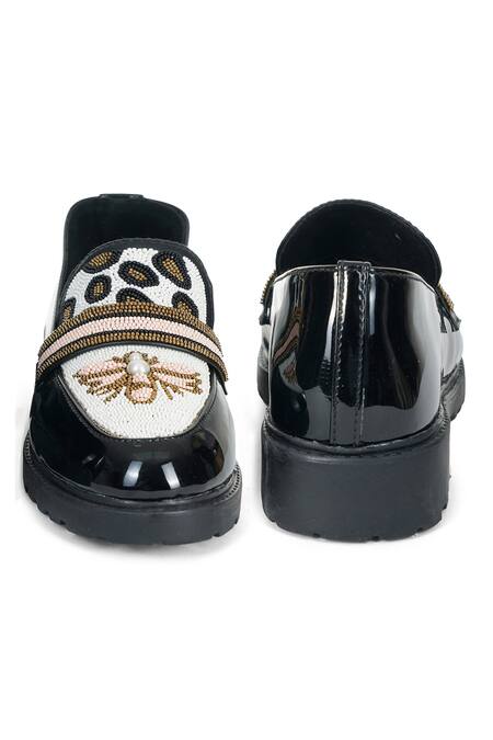 Shop_Sole House_Black Queen Bee Embroidered Loafers _Online_at_Aza_Fashions