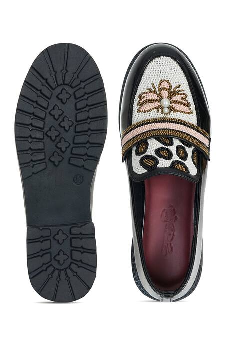 Sole House_Black Queen Bee Embroidered Loafers _at_Aza_Fashions