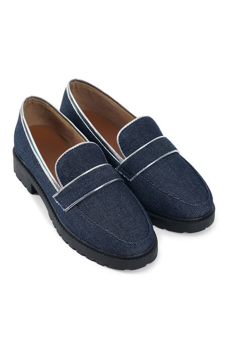 Sole House_Blue Embroidery Round Toe Loafers_Online_at_Aza_Fashions