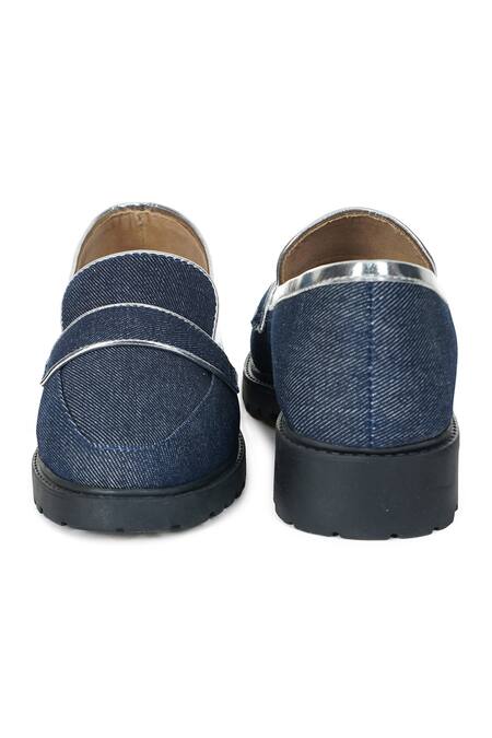 Shop_Sole House_Blue Embroidery Round Toe Loafers_Online_at_Aza_Fashions