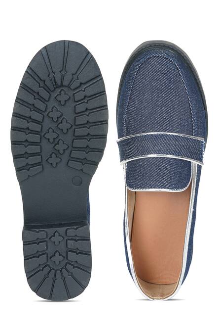 Sole House_Blue Embroidery Round Toe Loafers_at_Aza_Fashions