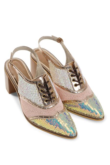 Sole House_Pink Embroidery Bead Block Heels _Online_at_Aza_Fashions