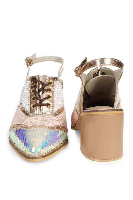 Shop_Sole House_Pink Embroidery Bead Block Heels _Online_at_Aza_Fashions