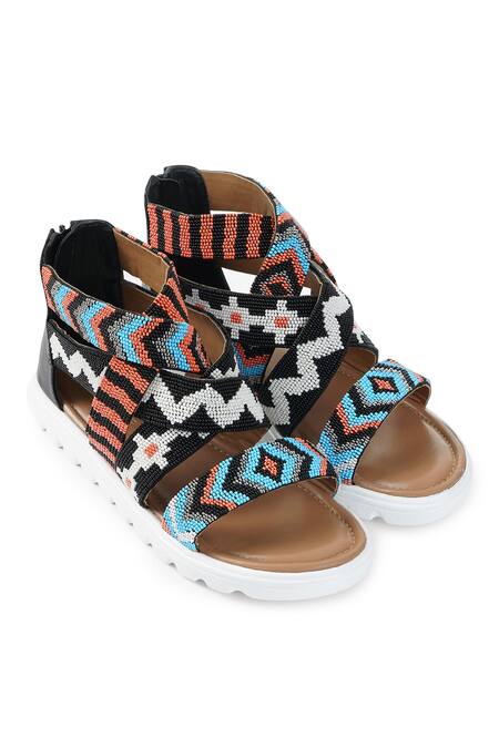 Sole House_Multi Color Embroidery Multicolor Aztec Platform Flats_Online_at_Aza_Fashions