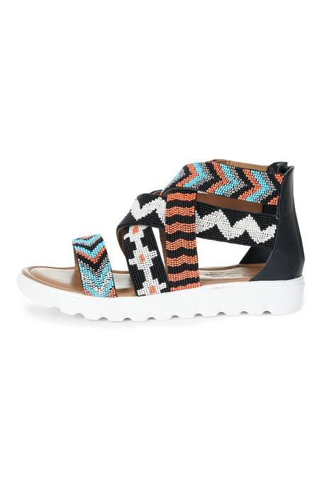 Buy_Sole House_Multi Color Embroidery Multicolor Aztec Platform Flats_Online_at_Aza_Fashions