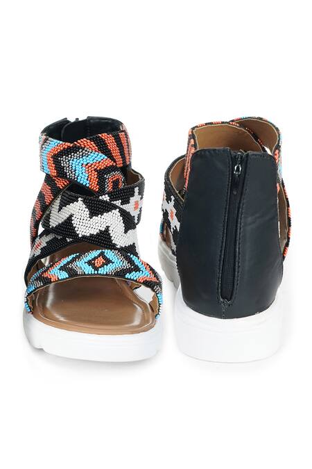 Shop_Sole House_Multi Color Embroidery Multicolor Aztec Platform Flats_Online_at_Aza_Fashions