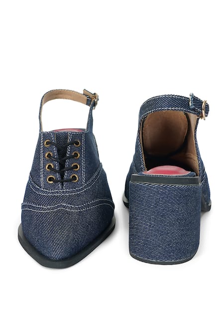 Shop_Sole House_Blue Embroidery Stitchline Pointed Toe Block Heels _Online_at_Aza_Fashions