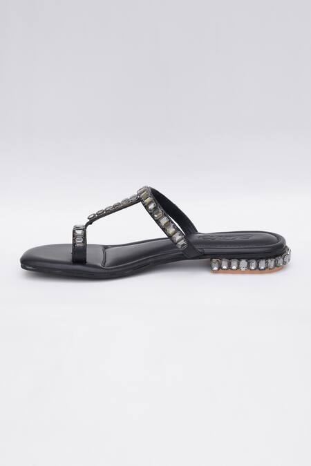 Shop_Sole House_Black Embellished Stone Kolhapuri Heels_Online_at_Aza_Fashions