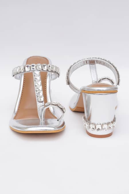 Buy_Sole House_Silver Stones Work Metallic Kolhapuri Block Heels _Online_at_Aza_Fashions