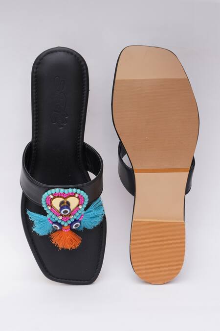 Sole House_Black Embellished Tassel Boho Flats _Online_at_Aza_Fashions