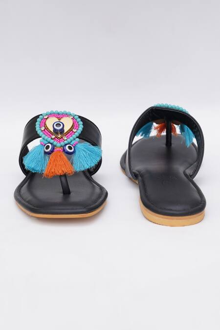 Buy_Sole House_Black Embellished Tassel Boho Flats _Online_at_Aza_Fashions