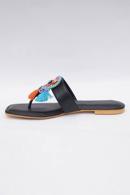 Shop_Sole House_Black Embellished Tassel Boho Flats _Online_at_Aza_Fashions