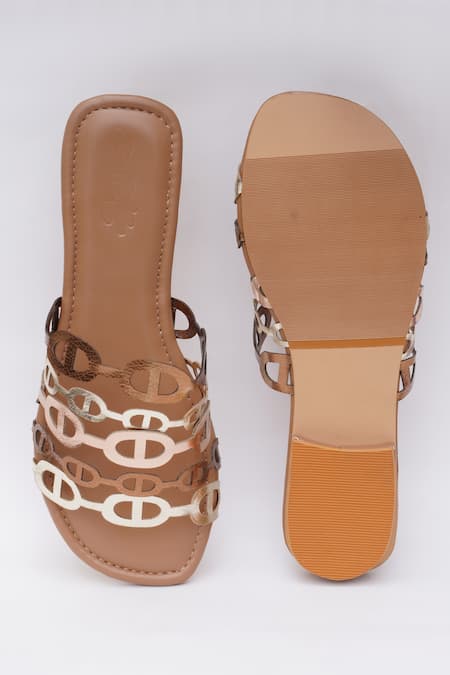 Sole House_Gold Metallic Cutout Strappy Flats _Online_at_Aza_Fashions