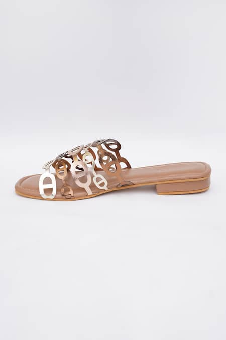 Shop_Sole House_Gold Metallic Cutout Strappy Flats _Online_at_Aza_Fashions
