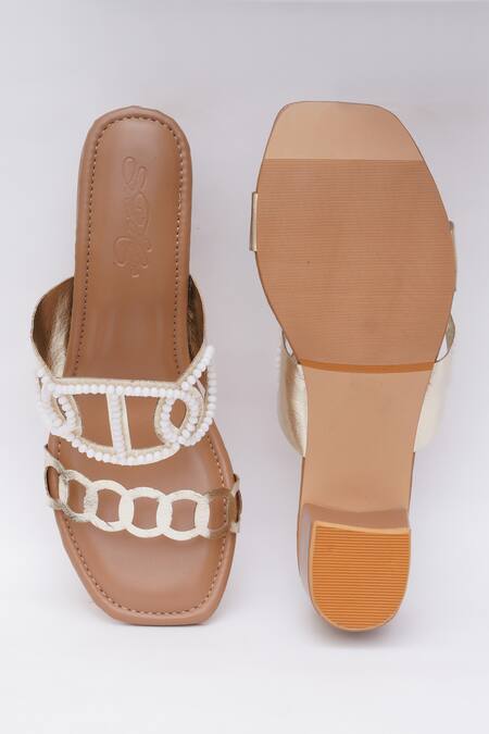 Buy_Sole House_Gold Embellished Cutout Strappy Block Heels_Online_at_Aza_Fashions