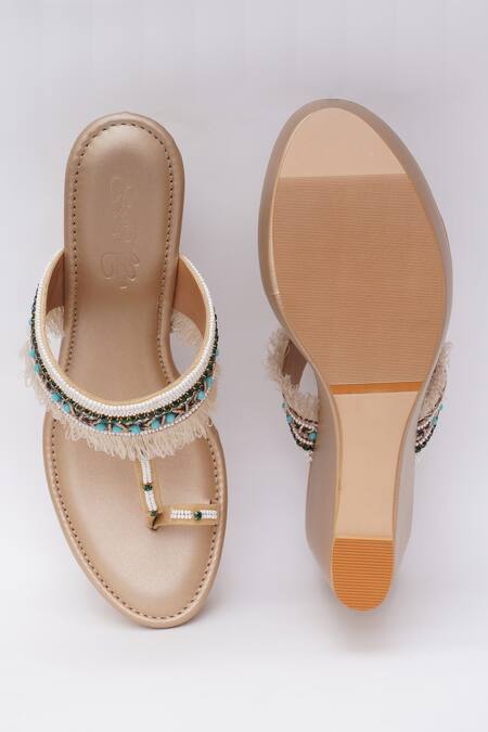 Buy_Sole House_Gold Beads, Fringe Embellished Wedges _Online_at_Aza_Fashions