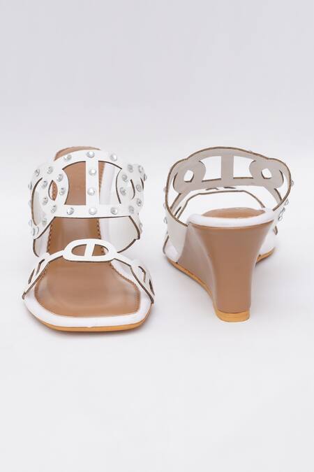 Sole House_White Crystals Embellished Cutout Wedges_Online_at_Aza_Fashions
