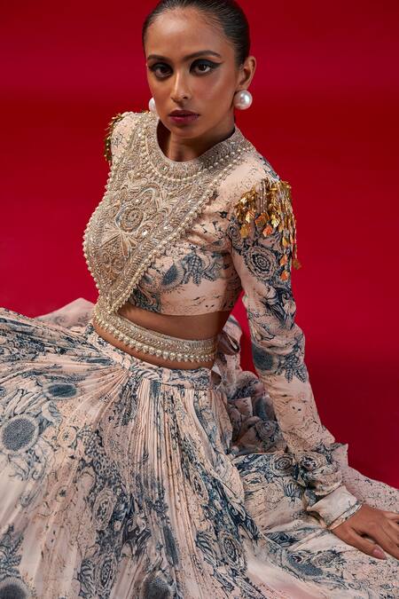Buy Bhumika Sharma Beige Georgette Tassels, Embroidery Round Blossom Print Lehenga And Blouse Set Online at Aza Fashions Buy_Bhumika Sharma_Beige Georgette Tassels, Embroidery Round Blossom Print Lehenga And Blouse Set _Online_at_Aza_Fashions