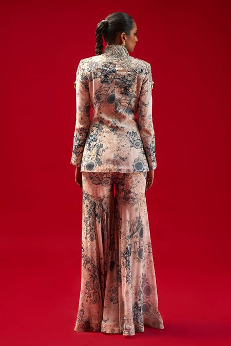 Buy Bhumika Sharma Beige Georgette Embroidery, Tassels Mandarin Blossom Print Jacket And Gharara Set Online at Aza Fashions Buy_Bhumika Sharma_Beige Georgette Embroidery, Tassels Mandarin Blossom Print Jacket And Gharara Set _Online_at_Aza_Fashions