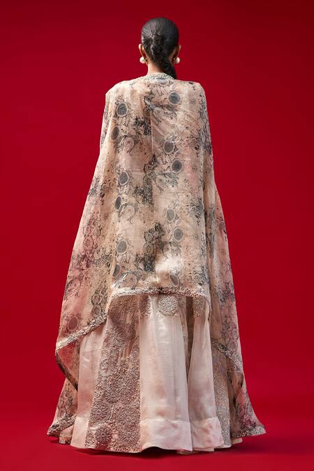 Buy_Bhumika Sharma_Blue Organza Embroidery Scoop Neck Nejma Lehenga And Cape Set _Online_at_Aza_Fashions