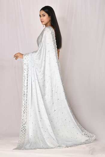 Buy Nazaakat by Samara Singh Blue Satin Chiffon Embellished Saree Online