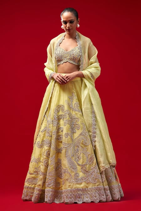 Bhumika Sharma Green Organza, Net Embroidery Sweetheart Neck Paisley Jaal Lehenga Set Online at Aza Fashions Bhumika Sharma_Green Organza, Net Embroidery Sweetheart Neck Paisley Jaal Lehenga Set _Online_at_Aza_Fashions