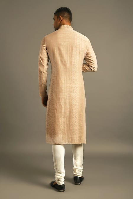 Shop Dhruv Vaish Beige Cotton Silk Chanderi Kurta Set at Aza Fashions Shop_Dhruv Vaish_Beige Cotton Silk Chanderi Kurta Set _at_Aza_Fashions