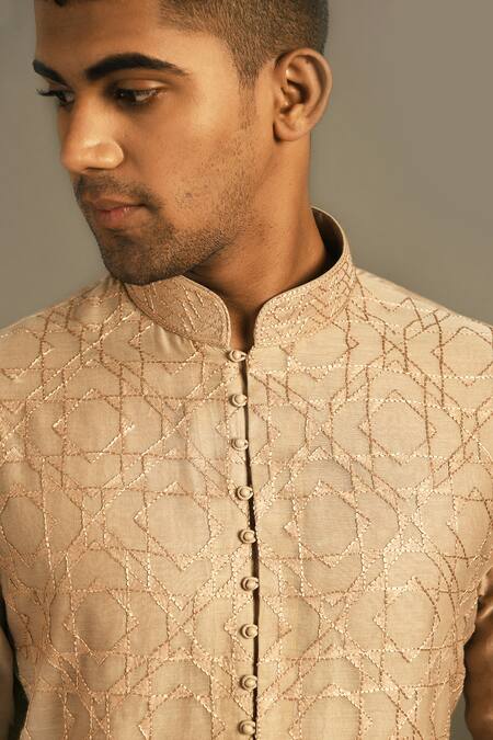 Dhruv Vaish Beige Cotton Silk Chanderi Kurta Set at Aza Fashions Dhruv Vaish_Beige Cotton Silk Chanderi Kurta Set _at_Aza_Fashions
