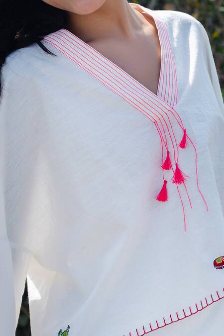 Shop Nikasha White Cotton V Neck Top Online at Aza Fashions Shop_Nikasha_White Cotton V Neck Top _Online_at_Aza_Fashions