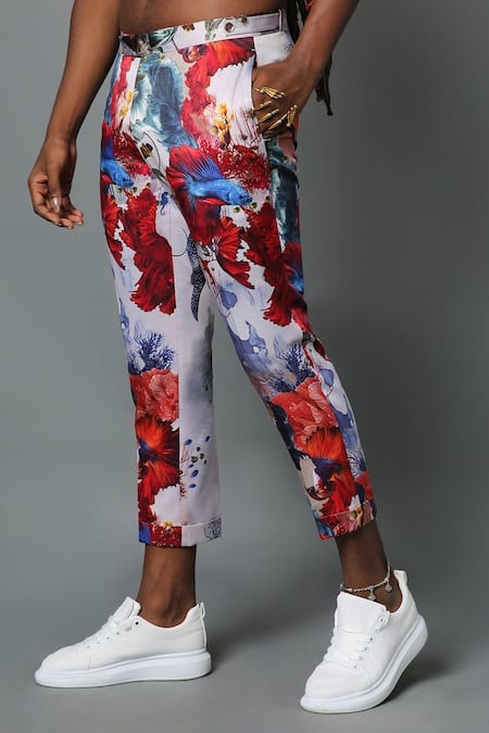 Buy_House Of Three_Multi Color Silk Satin Printed Ocean Neer Pant  _Online_at_Aza_Fashions