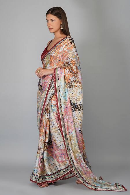 Devyani Mehrotra_Multi Color Viscose Satin Georgette Printed Melange Saree_Online_at_Aza_Fashions