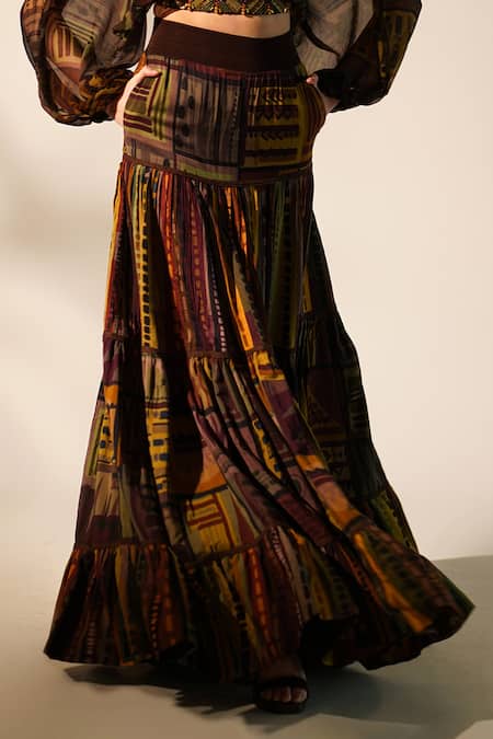 Buy_Nikita Mhaisalkar_Multi Color Muslin, Silk Abstract Print Skirt _Online_at_Aza_Fashions