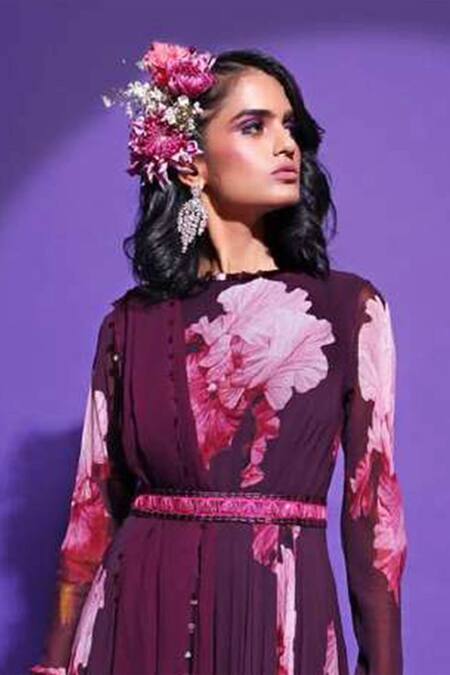 Mahima Mahajan_Purple Georgette, Shantoon Round Printed Anarkali With Dupatta_Online_at_Aza_Fashions