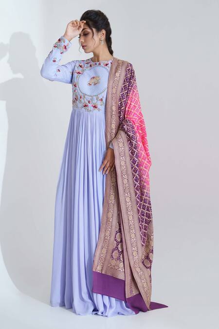 Suruchi Parakh Purple Georgette Crepe Floral Round Embroidered Anarkali With Dupatta Online at Aza Fashions Suruchi Parakh_Purple Georgette Crepe Floral Round Embroidered Anarkali With Dupatta _Online_at_Aza_Fashions