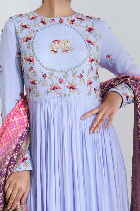 Shop Suruchi Parakh Purple Georgette Crepe Floral Round Embroidered Anarkali With Dupatta Online at Aza Fashions Shop_Suruchi Parakh_Purple Georgette Crepe Floral Round Embroidered Anarkali With Dupatta _Online_at_Aza_Fashions