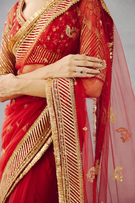 Torani_Red Silk Embroidery Sindoori Ojasvi Saree _Online_at_Aza_Fashions