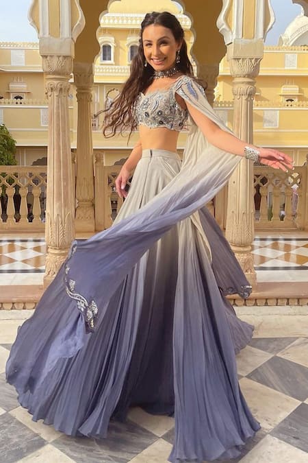 Buy Jade By Ashima Blue Crepe Floral Sweetheart Neck Columbine Blouse And Ombre Skirt Set Online at Aza Fashions Buy_Jade By Ashima_Blue Crepe Floral Sweetheart Neck Columbine Blouse And Ombre Skirt Set _Online_at_Aza_Fashions