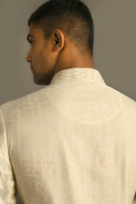 Shop Dhruv Vaish Beige Cotton Silk Chanderi Kurta Set Online at Aza Fashions Shop_Dhruv Vaish_Beige Cotton Silk Chanderi Kurta Set _Online_at_Aza_Fashions