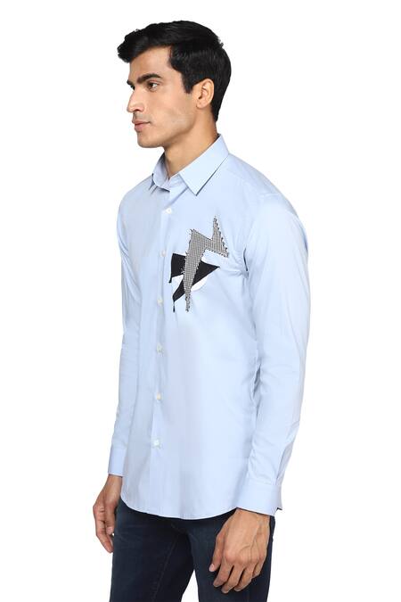 Noonoo_Blue Giza Cotton Slim-fit Shirt _Online_at_Aza_Fashions