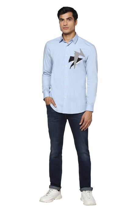 Buy_Noonoo_Blue Giza Cotton Slim-fit Shirt _Online_at_Aza_Fashions