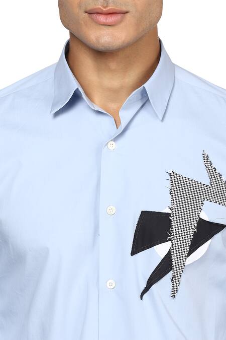 Noonoo_Blue Giza Cotton Slim-fit Shirt _at_Aza_Fashions