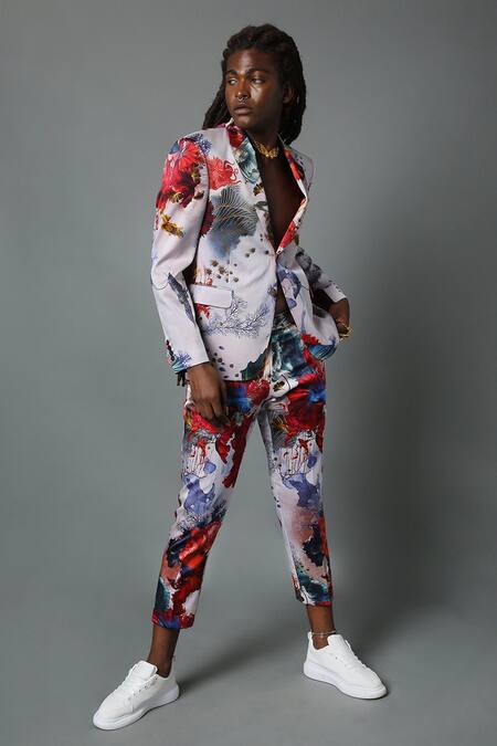 Buy House Of Three Multi Color Silk Satin Printed Ocean Neer Suit Online at Aza Fashions Buy_House Of Three_Multi Color Silk Satin Printed Ocean Neer Suit _Online_at_Aza_Fashions