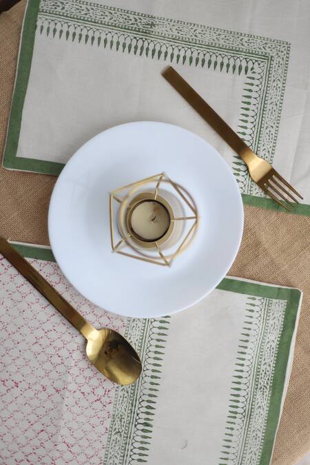 Inheritance India Green Cotton Hand Block Print Table Mats Set Of 6