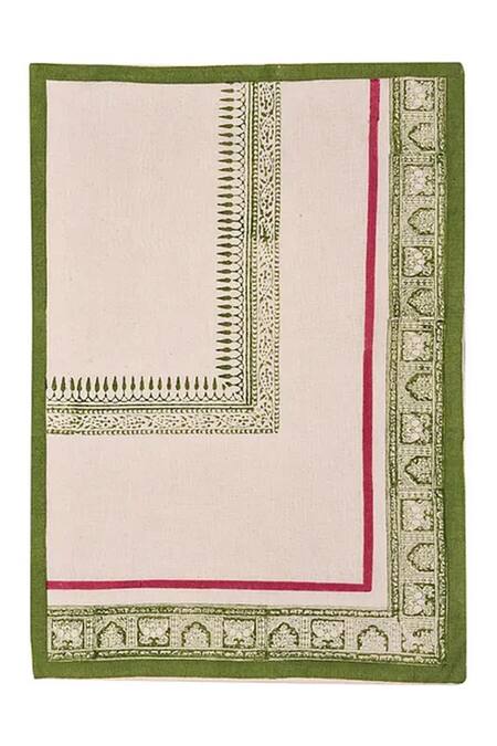 Shop Inheritance India Green Cotton Hand Block Print Table Mats Set Of 6 at Aza Fashions Shop_Inheritance India_Green Cotton Hand Block Print Table Mats Set Of 6_at_Aza_Fashions