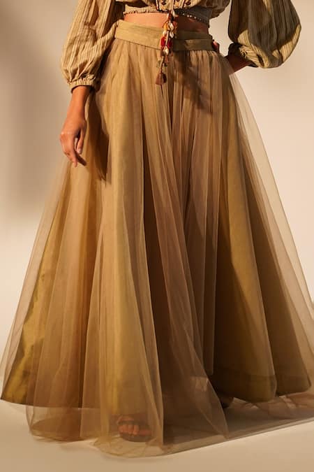 Buy_Nikita Mhaisalkar_Brown Tulle A-line Flared Skirt _Online_at_Aza_Fashions