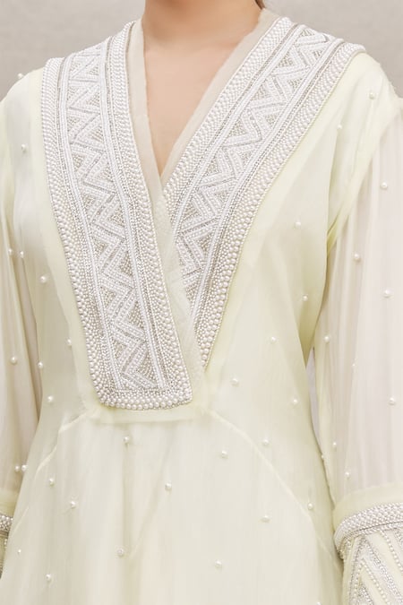 Ekta Singh_Yellow Silk, Net V Neck Draped Kurta With Dupatta _at_Aza_Fashions