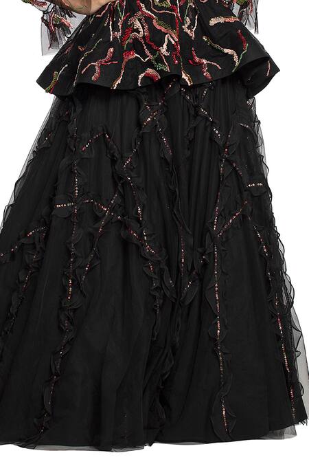 Ohaila Khan_Black Organza, Tulle Embellished Skirt _Online_at_Aza_Fashions