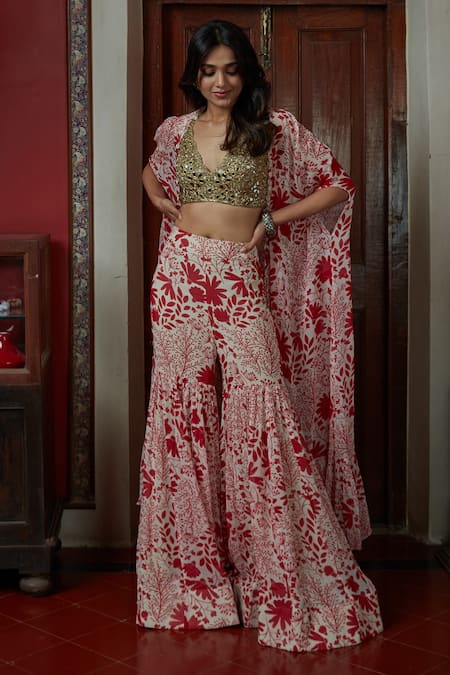 Arpita Mehta Floral Pattern Cape & Gharara Set 