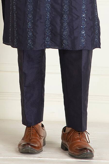 Shop_Priyanka Jain_Blue Silk, Cotton Sequins, Embroidery Midnight Bundi Set _Online_at_Aza_Fashions